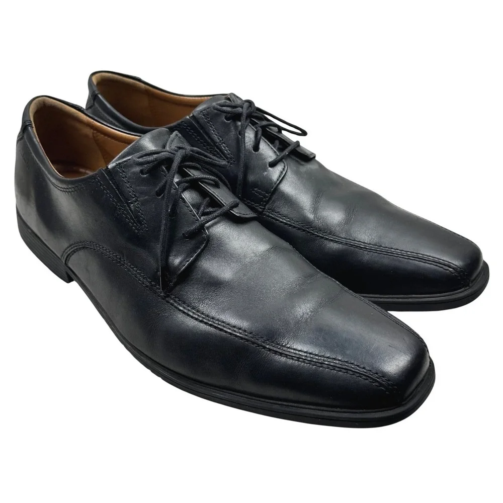 Clarks Tilden Cap Oxford Mens 13 Black Leather Bicycle‎ Toe Dress Shoes Career